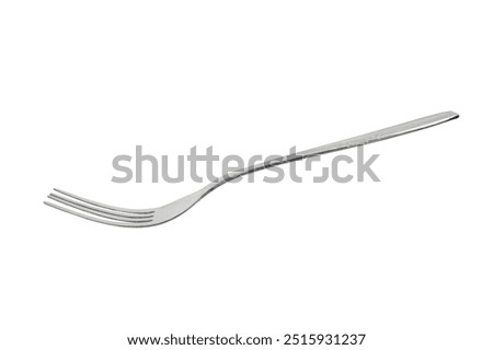 shiny silver fork on white background