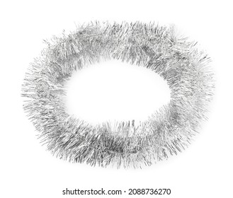 Shiny Silver Tinsel Isolated On White, Top View