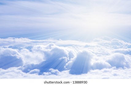 shiny sky summer nature background scene earth sky cloud clear sun outdoors blue heat clouds glow scenery hazy clean light fluffy liberty dreaming puffy shining shine charity relaxed serene heaven hop - Shutterstock ID 13888930