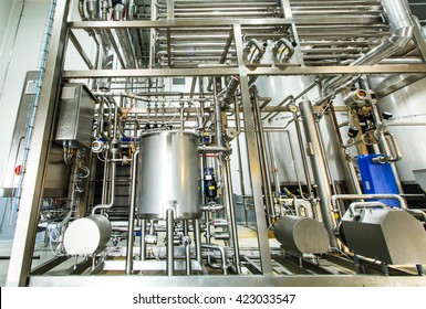 shiny stainless steel pipes, tanks for the food industry