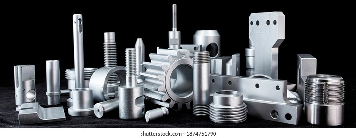 Shiny Steel Parts Background. Regular Industrial Metal Production Pattern