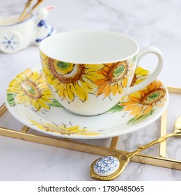 shiny sunflower pattern tea cup
