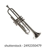 Shiny trumpet isolated on white. Wind musical instrument