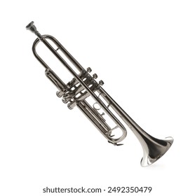 Shiny trumpet isolated on white. Wind musical instrument