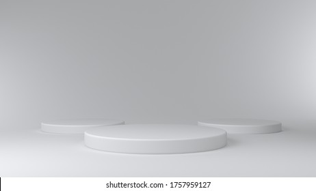 Shiny white round pedestal podium. Abstract high quality 3d concept illuminated pedestal by spotlights on white background. Futuristic background can be add on banners flyers ro web. 3d render. - Shutterstock ID 1757959127
