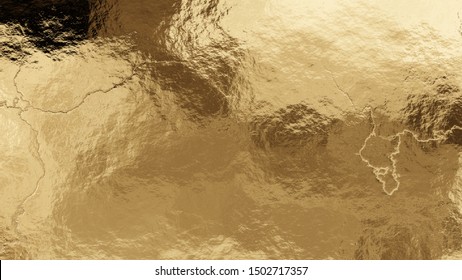 Shiny wrinkled golden foil texture. Crumpled metal background.