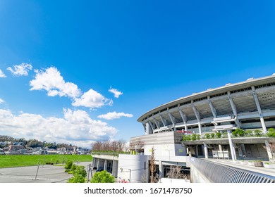 Shin-Yokohama, Kohoku-ku, Yokohama, Kanagawa / Japan-2020-3-11: Yokohama International Stadium And Clear Blue Sky