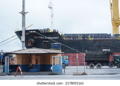 A Ship Alongside At Santos Port, Brazil. 30 April 2020