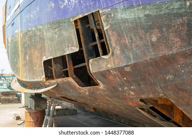 Ship is being repaired on its outer skin