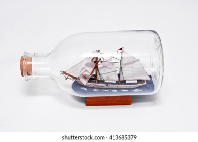 Ship In A Bottle On A White Background