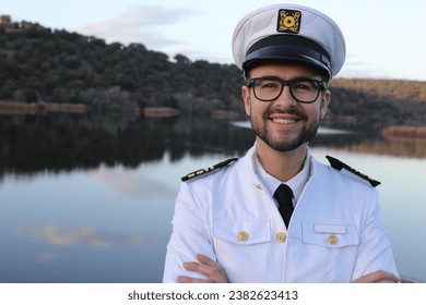 Ship captain wearing eyeglasses to have a better vision 