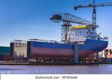 Ship Construction On A Shipbuilding Wharf In The Netherlands