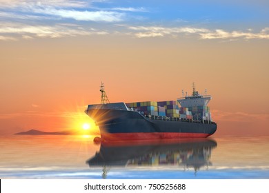 ship with container vessel carry big tank shipping goods  on sunrise sky for logistic and transportation concept. - Shutterstock ID 750525688