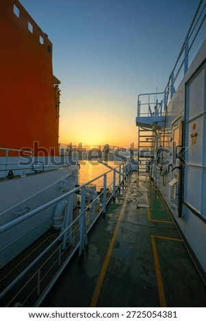 Ship Deck Corridor at Sunset
