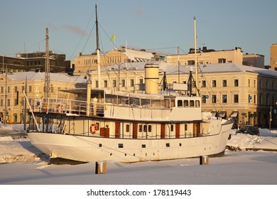 Ship In Downtown Helsinki By Market Square.  