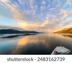 Ship entering the Beagle Channel at dawn from the Atlantic Ocean towards Ushuaia, the world