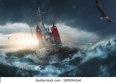 Ship goes by storm - Shutterstock ID 1009094164