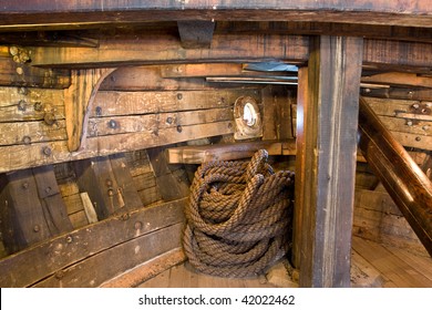 Ship Interior With A Coil Of Thick Rope