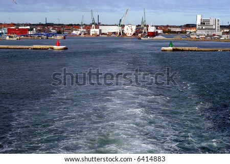Ship leaving Frederikshavn in Denmark