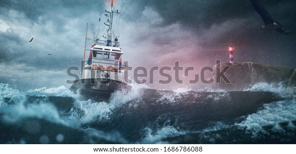 Ship lighthouse storm waves\
sea