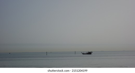The Ship In The Middle Of The Ocean. Mist In The Environment