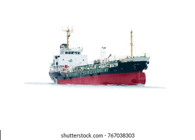 Ship With Oil Tanker  Vessel Freight , Floating Storage Unit Import Export Petroleum Gas To Yard Port On White Background.