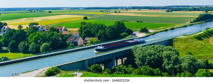 Ship on Bridge Main-Danube-Channel Fuerth Bavaria Germany