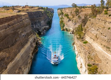 Ship passing through Corinth Canal in Greece - Powered by Shutterstock