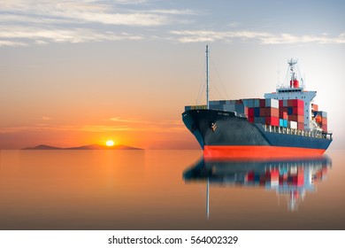 Ship Pickup Container At Sunrise.