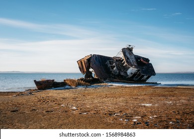 Ship Remains On Shore Of Aral Sea Or Aral Lake, Kazakhstan