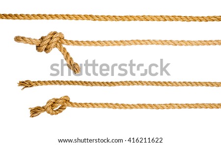 Ship ropes with knot isolated on white background, closeup