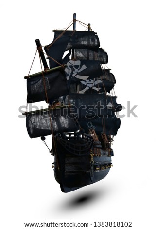 Ship sailor barque Black pirate ship isolated on white background. This has clipping path.
