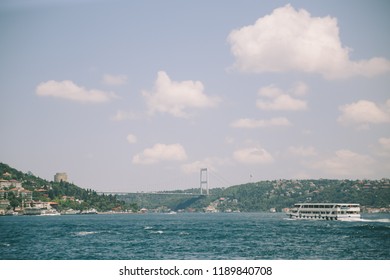 the ship sails through the strait
