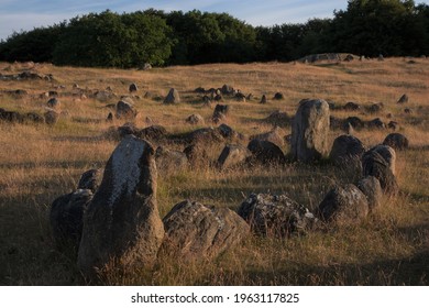 Ship Setting In Lindholm Høje. Viking Burial Ground Near Aalborg In Denmark