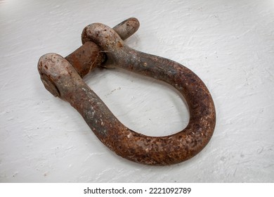 A Ship Shackle Rusty Maritime Iron Bar Chain Loading Crane Hook Hauling Marine