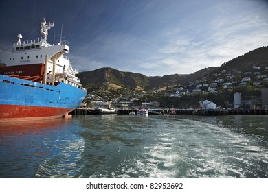 Ship in small harbor