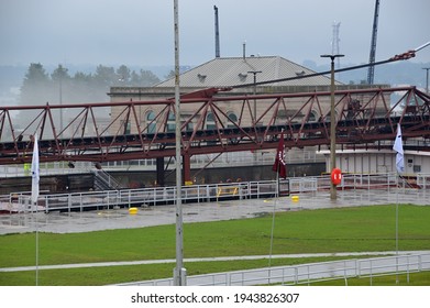 Ship In Soo Locks At St. Marys River In Sault Ste. Marie, Michigan