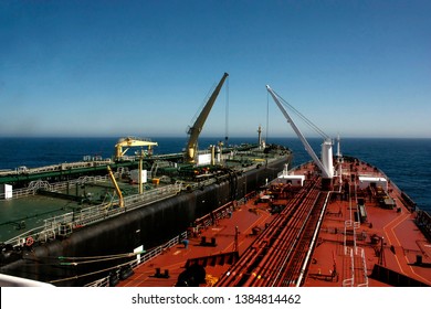 Ship To Ship .Transfer Procedure. Two Oil Tankers Transfer Cargo 