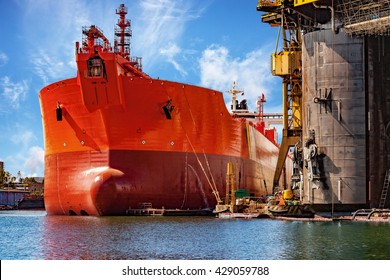 A Ship Under Repair At Shipyard In Gdansk, Poland.