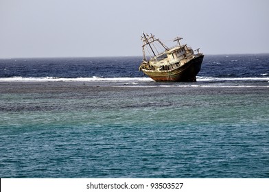 Ship Wreck On Rocky Sea Shore, Red Sea, Egypt