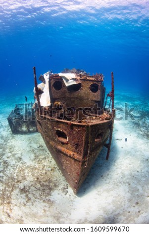 Ship wreck underwater Cozumel Mexico