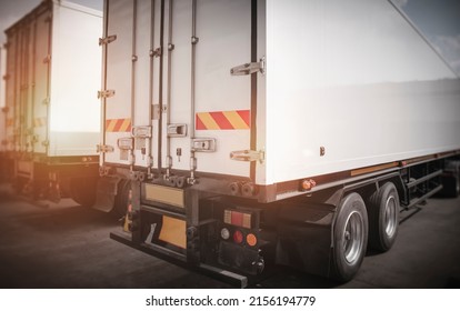 Shipping Cargo Containers, Semi Trailer Trucks. Shipping Container Door Locked Protect Safety. Industry Freight Trucks Logistics Cargo Transport.	
