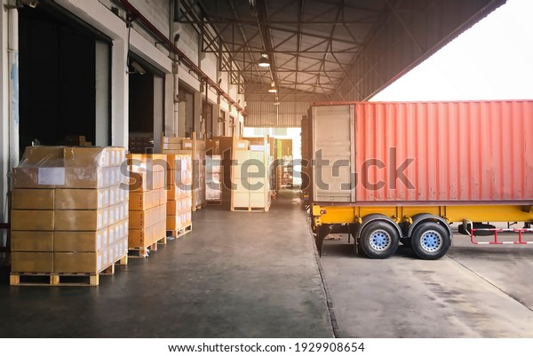 Shipping\
Cargo Container.Trailer Truck Parked Loading Package Boxes at Dock\
Warehouse. Cargo Shipment. Supply Chain. Industry Freight Truck\
Transportation. Shipping Warehousing\
Logistics.