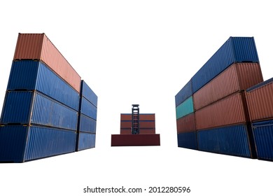 shipping container stack and folklife on white background isolet wide angle view 