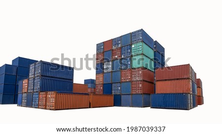 shipping container stack on white background isolate for cargo transportation wide angle view 