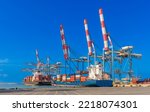 Shipping containers being unloaded at port facilities in Ashdod, Israel, Containers ships Loading In Ashdod Ports. Israel  