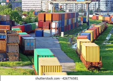 Shipping Containers In Cargo Railway Classification Yard