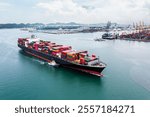 shipping logistic concept, cargo container ship sailing in sea import export goods and distributing products to dealer and consumers across worldwide, by container ship transport business, 