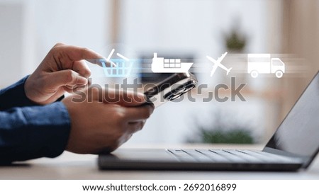 shipping, method, delivery, options, courier, logistics, Person choosing shipping method and delivery options on smartphone, symbolizing courier logistics, transport cost, and e-commerce fulfillment.