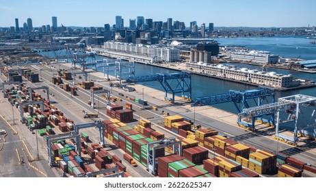 Shipping port with container in Boston MA
